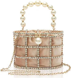 CARIEDO Evening Handbag Women Clutch Purses with Pearl Diamonds for Wedding Prom Birthday Party Dinner Accessories