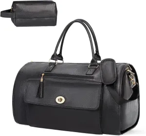 Carry on Garment Duffle Bag for Travel, 2 in 1 Hanging Suitcase Suit Bag for Women, Garment Bag Duffle Bag Combo with Shoe Pouch, Gifts for Women (A-Black)