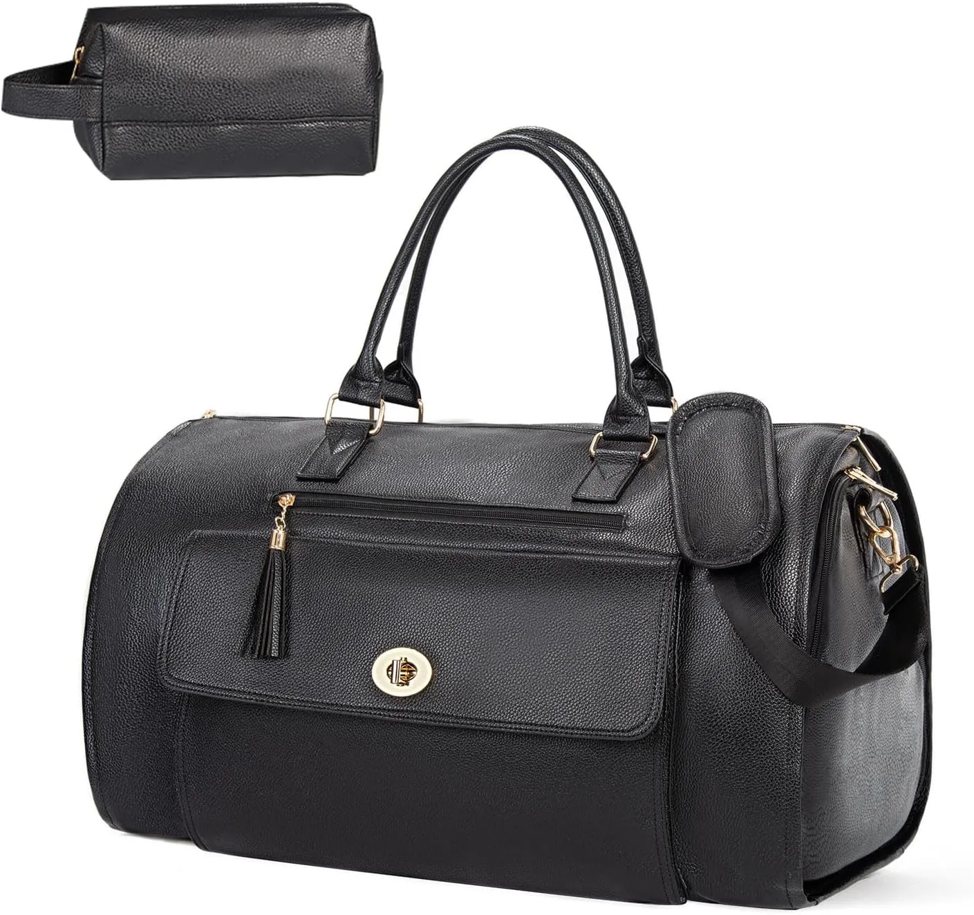 Carry on Garment Duffle Bag for Travel, 2 in 1 Hanging Suitcase Suit Bag for Women, Garment Bag Duffle Bag Combo with Shoe Pouch, Gifts for Women (A-Black)