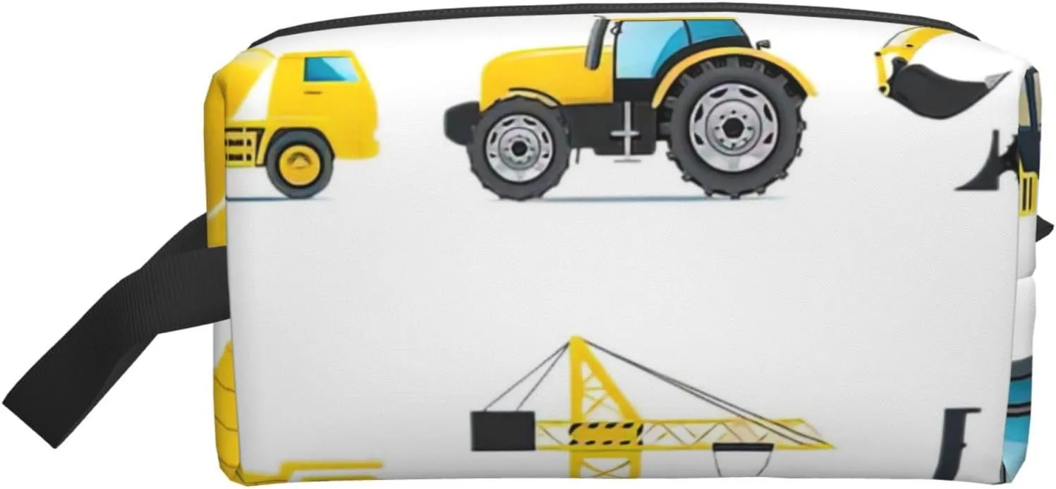 Cartoon Heavy Machinery Truck Print Storage Bags Travel Cosmetic Organizer Bag Large Capacity Zippered Storage Pouch