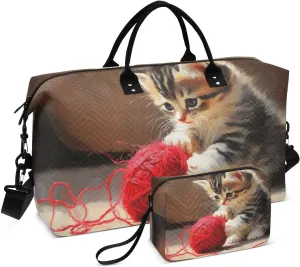 Cat Line Cute Travel Duffel Bag, Gym Bags with Multiple Interior Pockets for Men Women Toiletry Purse Included 20.5”x 1.9” x 13.8”