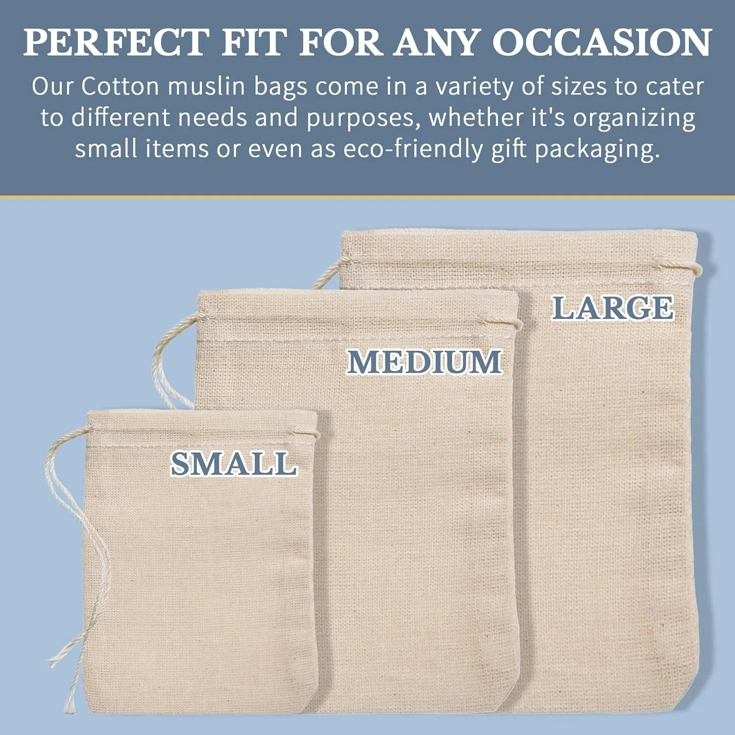 Celestial Gifts Muslin Bags with Drawstring 10pcs, 8x12 - Large Drawstring Bags Bulk - Drawstring Gift Bags for Party Favor and DIY Craft - 100% Cotton - Made in USA - (Natural Hem & Drawstring)