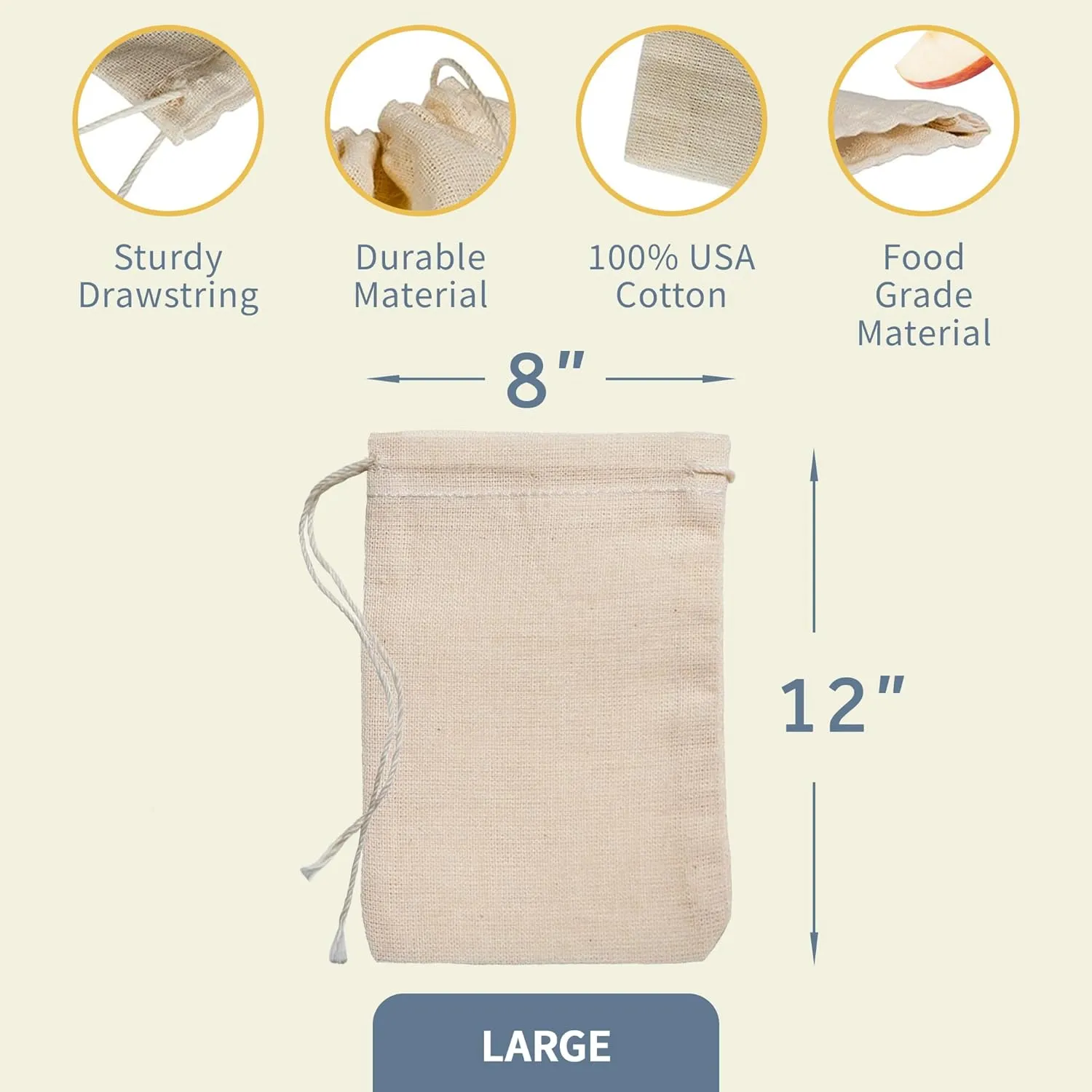 Celestial Gifts Muslin Bags with Drawstring 10pcs, 8x12 - Large Drawstring Bags Bulk - Drawstring Gift Bags for Party Favor and DIY Craft - 100% Cotton - Made in USA - (Natural Hem & Drawstring)