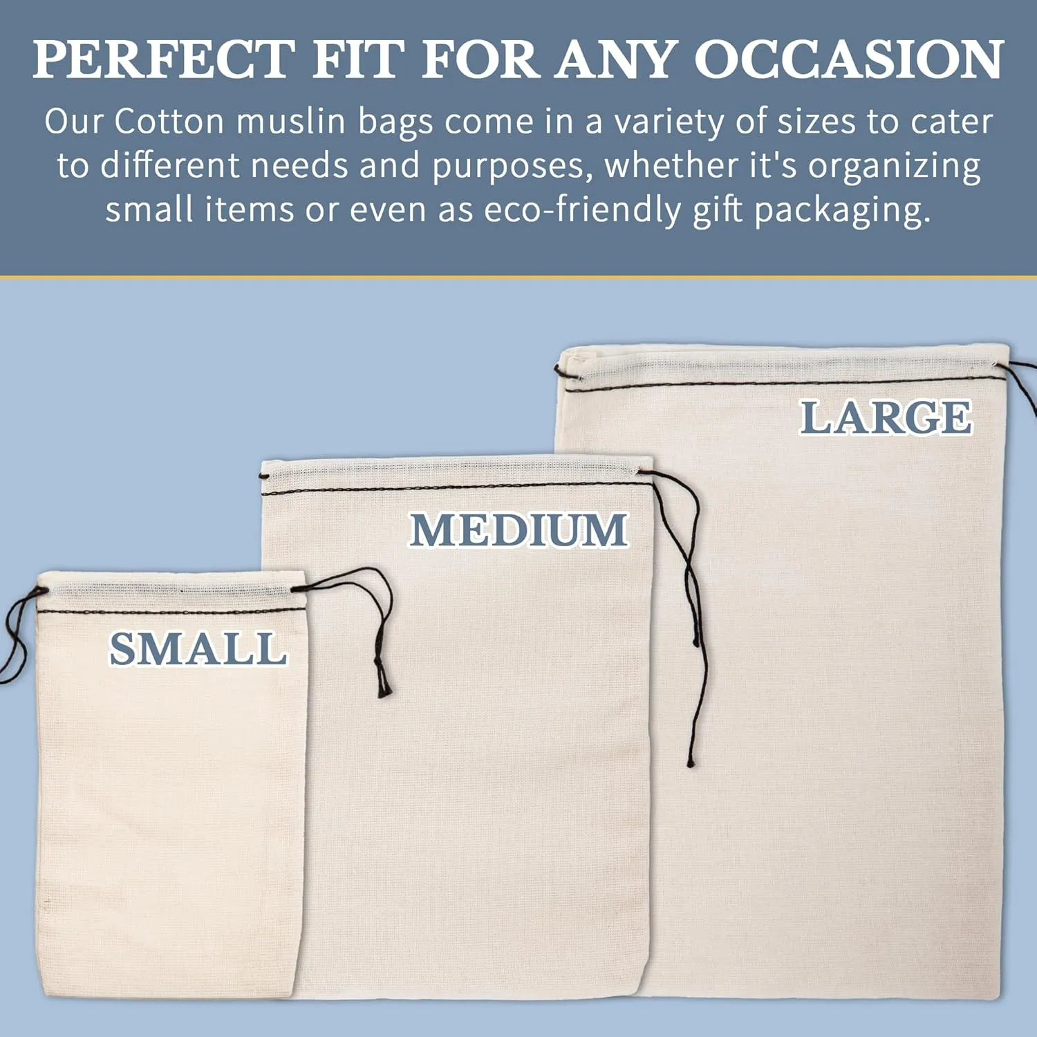 Celestial Gifts Muslin Drawstring Bags - Small 50pcs - Reusable Tea, Jewelry & Spice Gift Sachets - 100% Cotton - Made in USA - Black & Drawstring