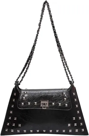 Chain Shoulder Handbag for Women Designer PU Leather Messenger Bag Rivet Hobo Purse Retro Crossbody Bag for Daily Use