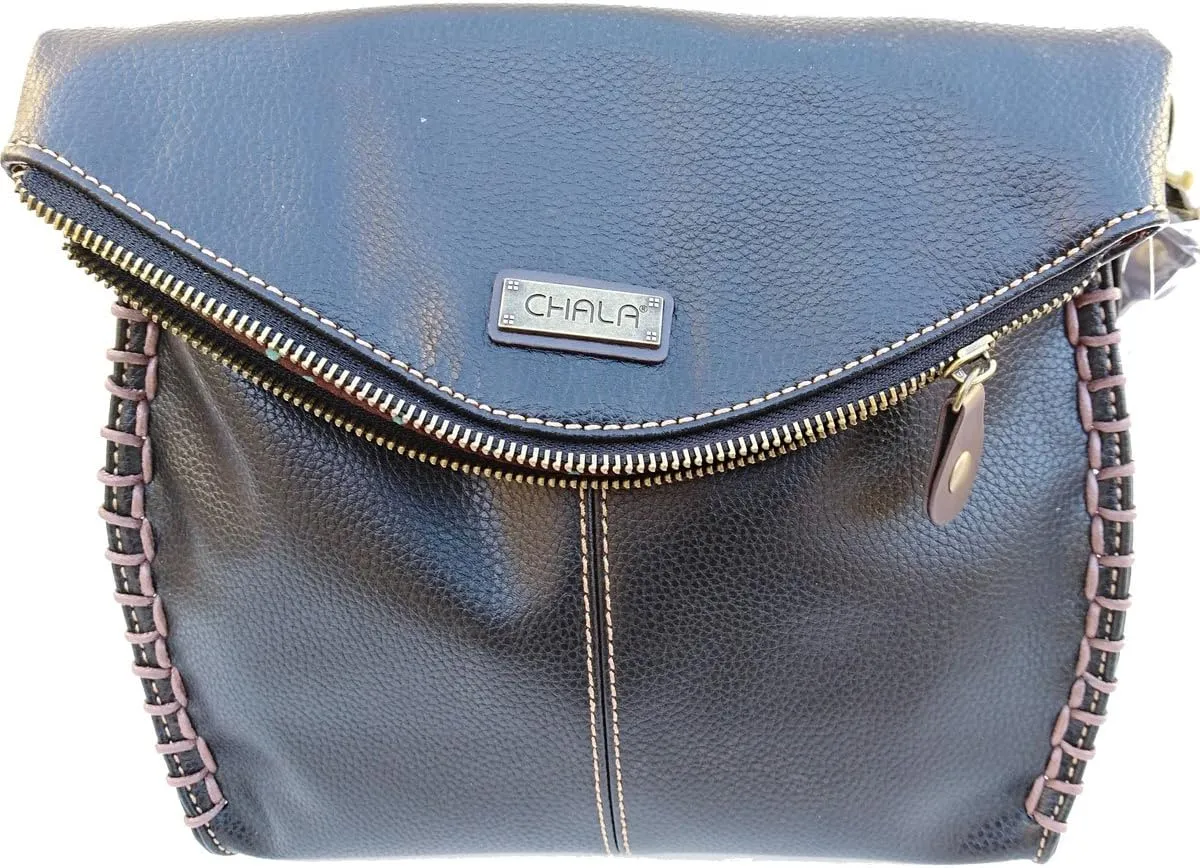 Chala Charming Crossbody Bag Shoulder Handbag With Flap Top and Zipper Black/Dark Brown