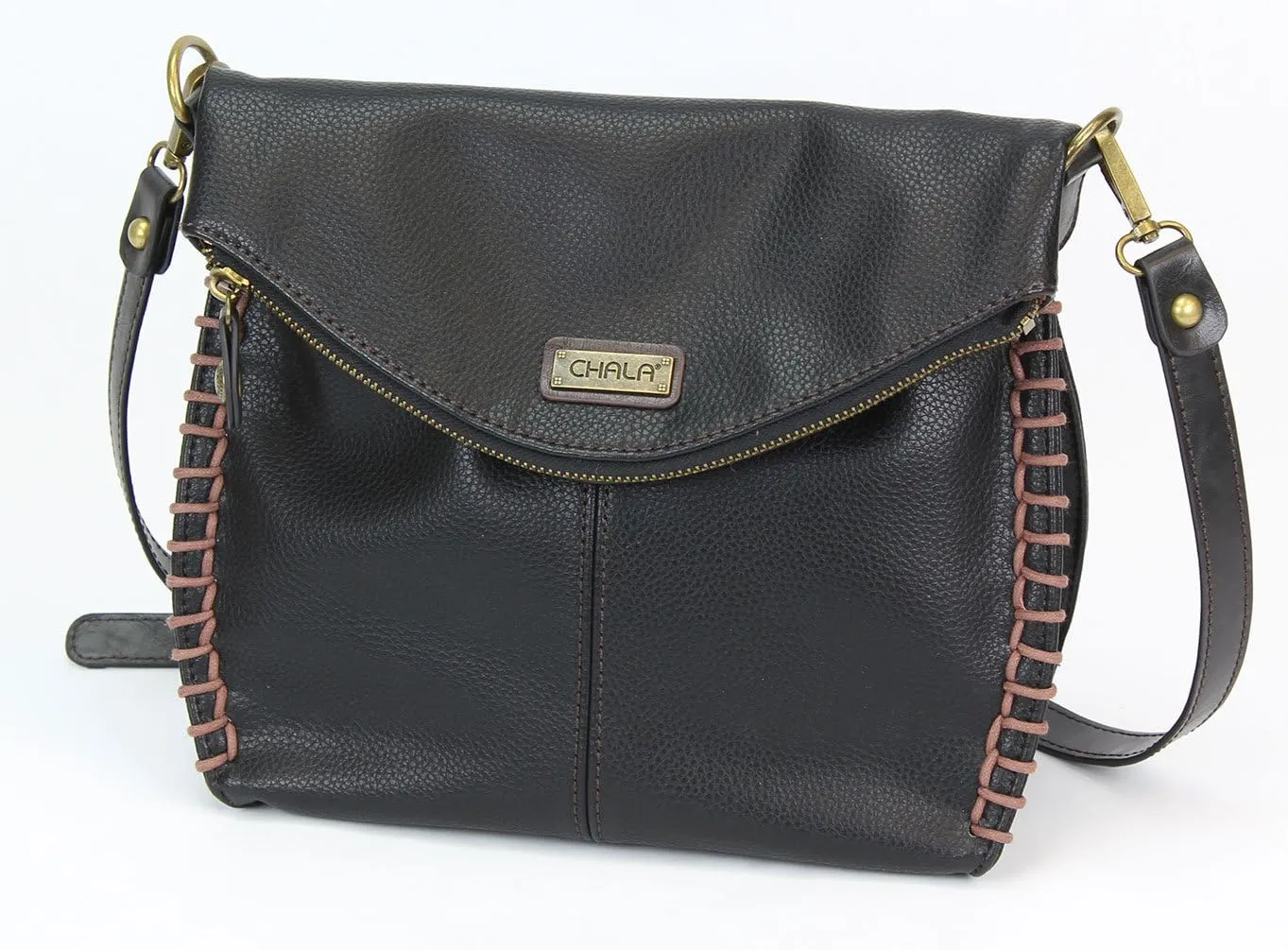 Chala Charming Crossbody Bag Shoulder Handbag With Flap Top and Zipper Black/Dark Brown