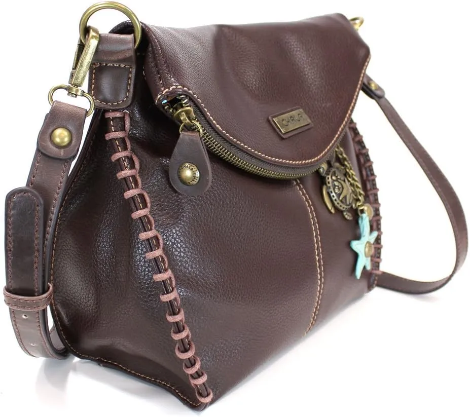 CHALA Charming Crossbody Bag With Flap Top and Zipper or Shoulder Handbag with Sea Turtle Keychain - 9 Colors