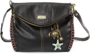 CHALA Charming Crossbody Bag With Flap Top and Zipper or Shoulder Handbag with Sea Turtle Keychain - 9 Colors