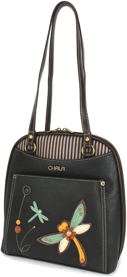 Chala Group Handbags Multi-Color Convertible Mini Backpack Purse (870) (Dragonfly_ BLACK)