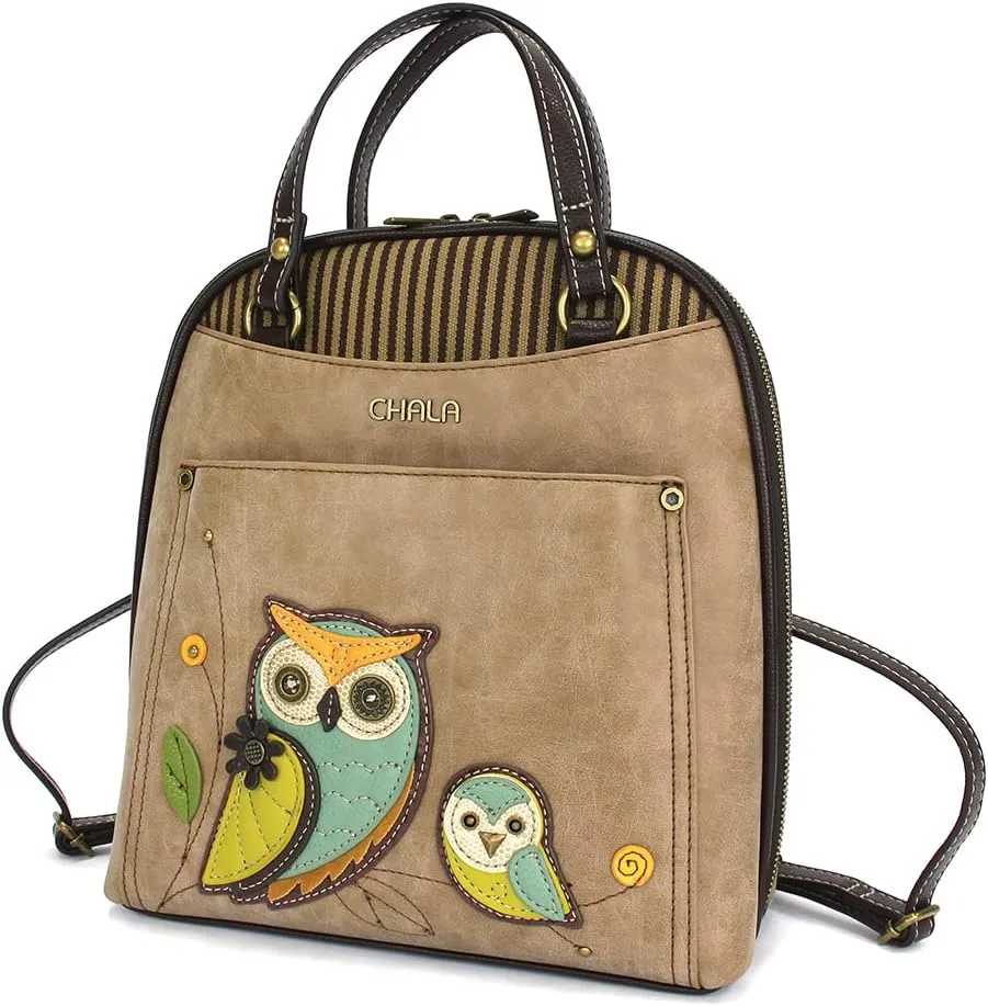 Chala Group Handbags Multi-Color Convertible Mini Backpack Purse (870) (OWL Taupe)