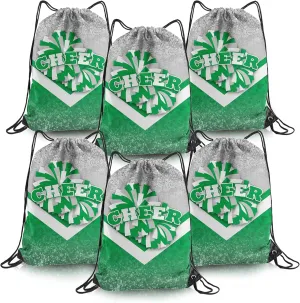 Cheer Drawstring Backpack 6Pcs Cheerleading Drawstring Gym Bag Cheer Accessories Cheerleader Gifts for Cheerleaders (Silver&Green)