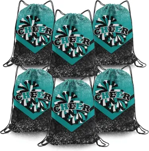Cheer Drawstring Backpack 6Pcs Cheerleading Drawstring Gym Bag Cheer Accessories Cheerleader Gifts for Cheerleaders (Teal&Black)