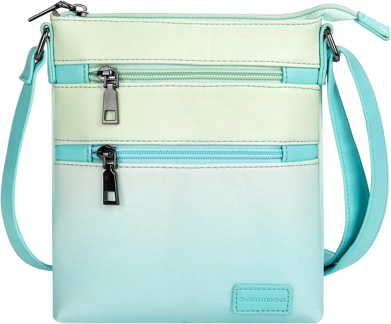 Choco Mocha Leather Crossbody Purse for Girls Triple Zipper