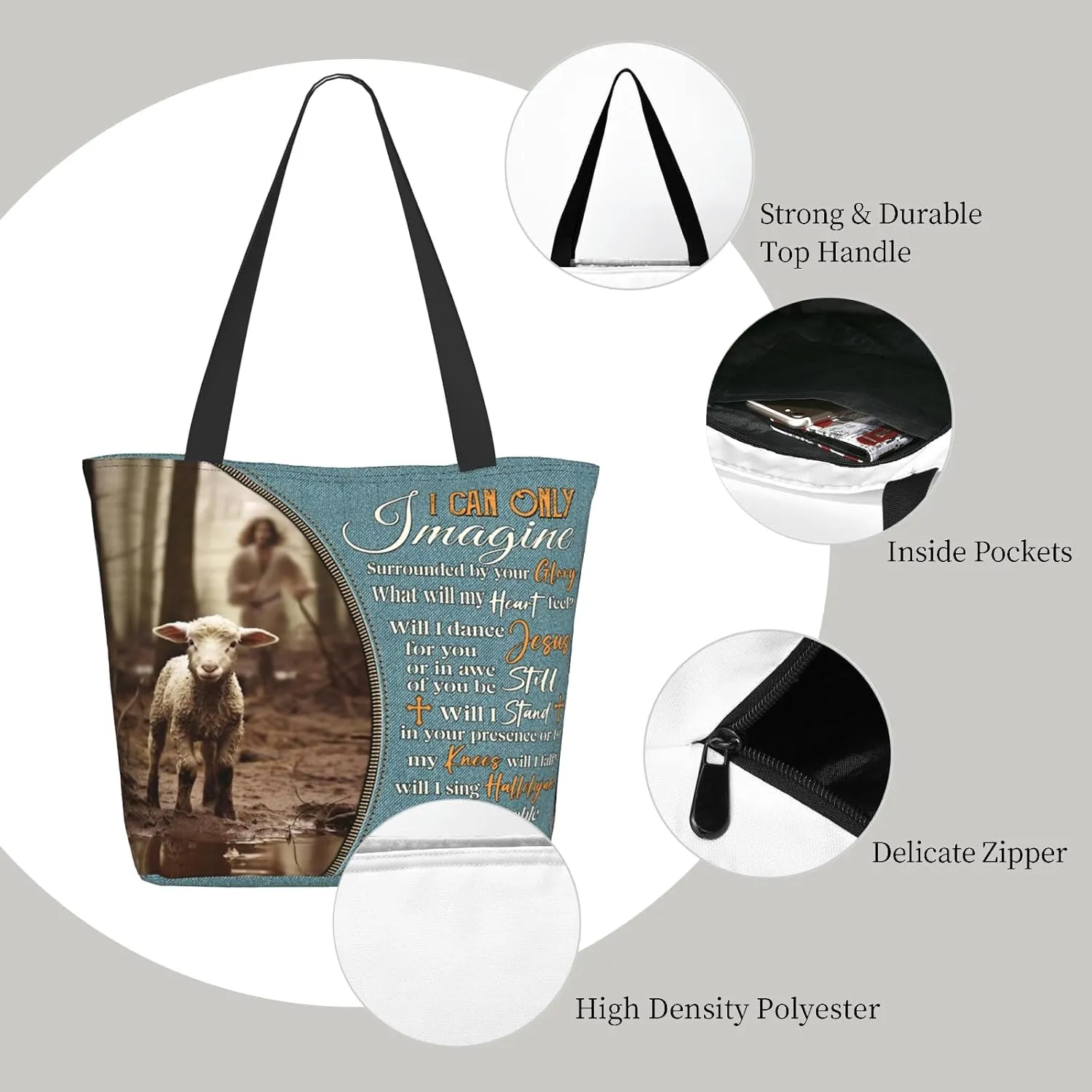 Christian Gifts Reusable Shopping Tote Bag Zippered Inspirational Tote Bags for Women Bible Verse Shoulder Bag