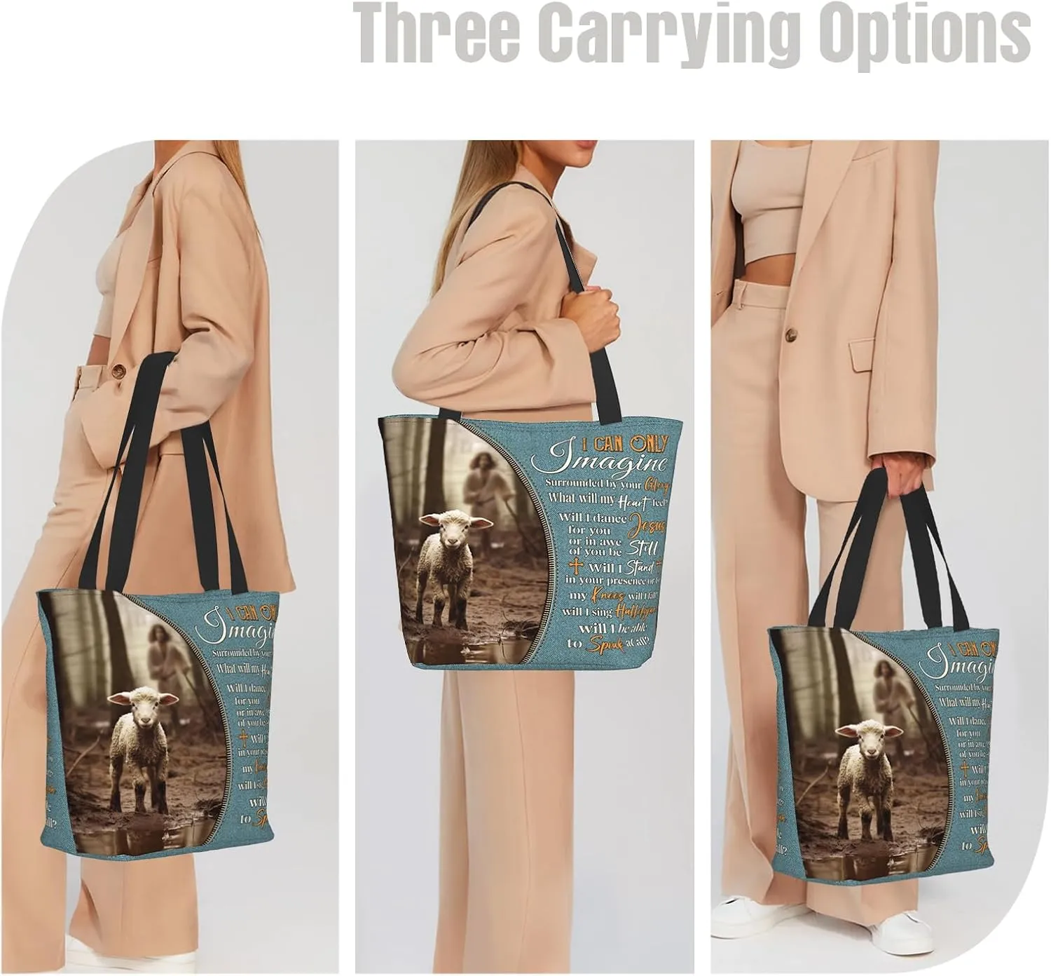 Christian Gifts Reusable Shopping Tote Bag Zippered Inspirational Tote Bags for Women Bible Verse Shoulder Bag