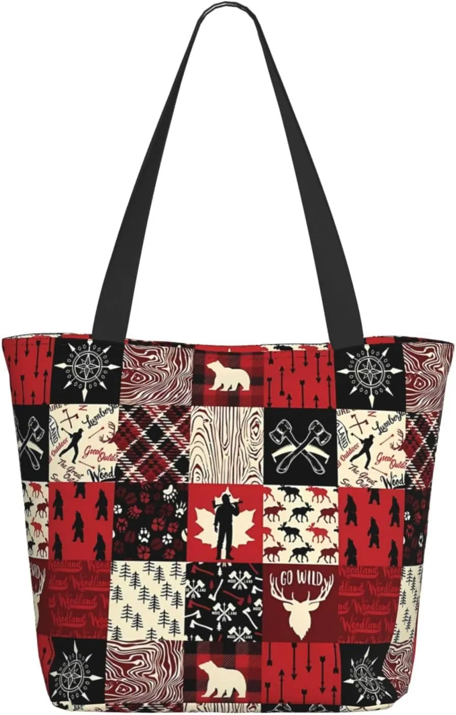Christmas Bears Deers Hunting Tote Bag Women Reusable Shopping Bags Shoulder Bag Portable Storage HandBags