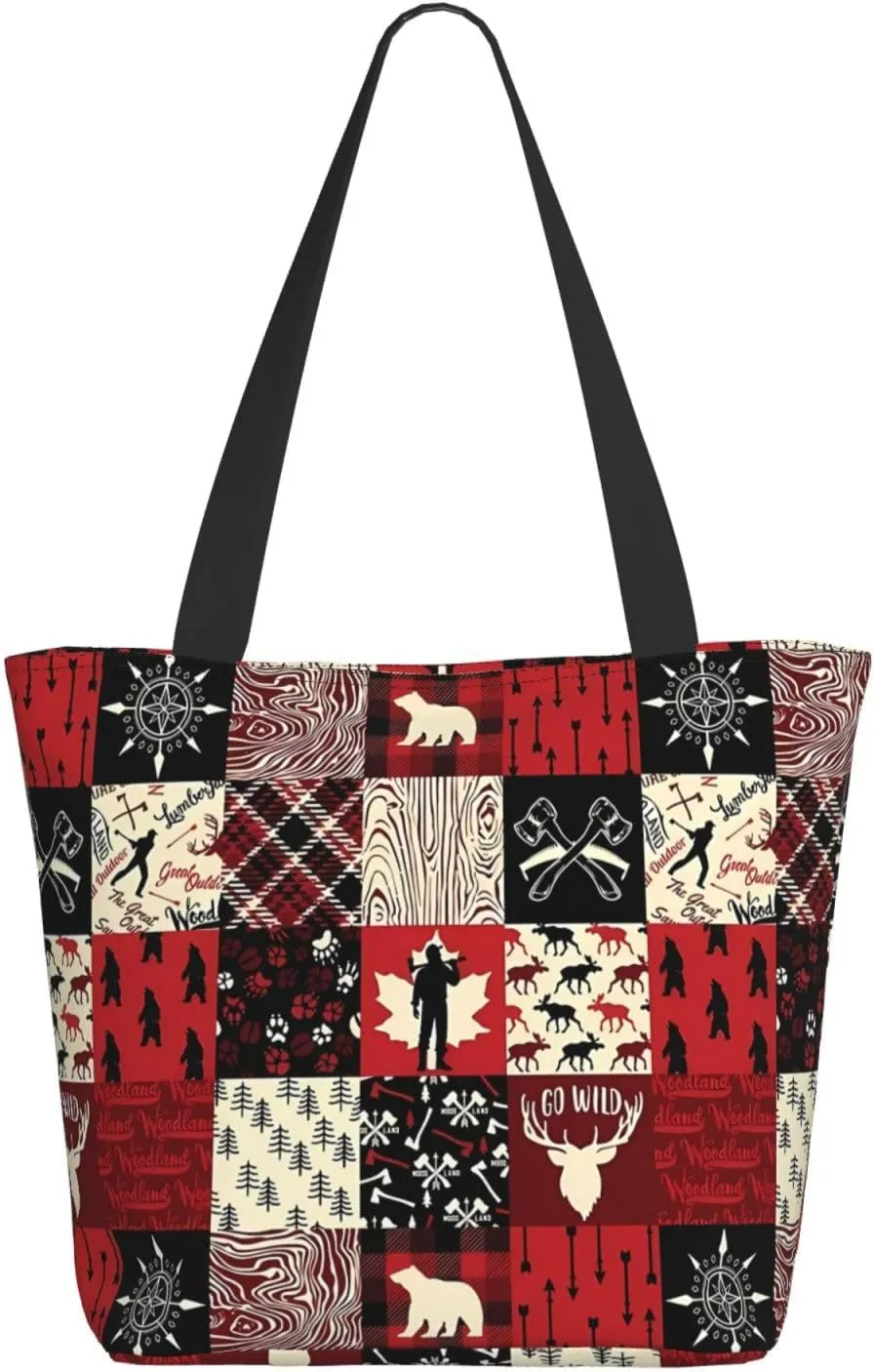 Christmas Bears Deers Hunting Tote Bag Women Reusable Shopping Bags Shoulder Bag Portable Storage HandBags
