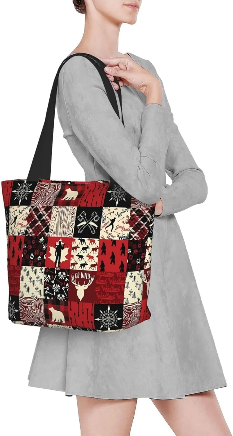 Christmas Bears Deers Hunting Tote Bag Women Reusable Shopping Bags Shoulder Bag Portable Storage HandBags