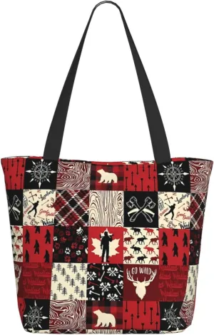 Christmas Bears Deers Hunting Tote Bag Women Reusable Shopping Bags Shoulder Bag Portable Storage HandBags