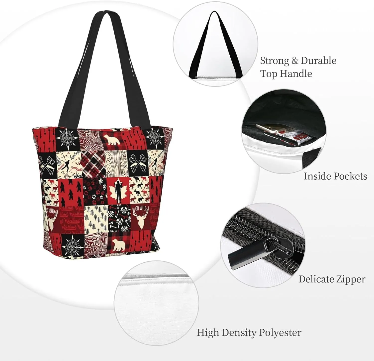 Christmas Bears Deers Hunting Tote Bag Women Reusable Shopping Bags Shoulder Bag Portable Storage HandBags