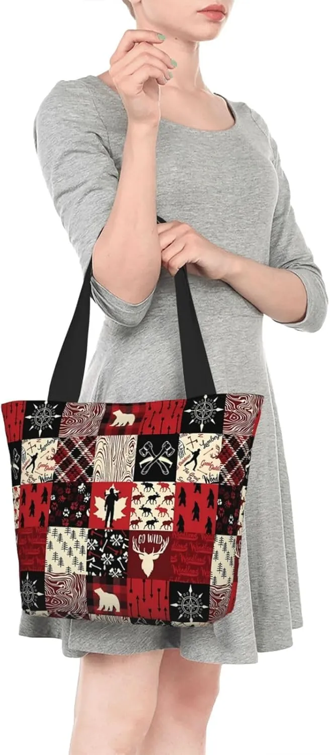 Christmas Bears Deers Hunting Tote Bag Women Reusable Shopping Bags Shoulder Bag Portable Storage HandBags