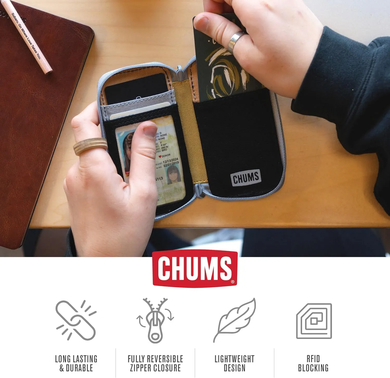 Chums Reversi Polyester Wallet – Reversible Zippered Pouch for Men and Women (Retro Fan Navy)