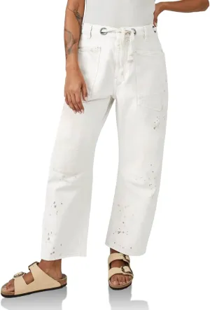 Cicy Bell Womens Baggy Barrel Horseshoe Jeans Wide Leg Drawstring Vintage Denim Pants with Front Pockets