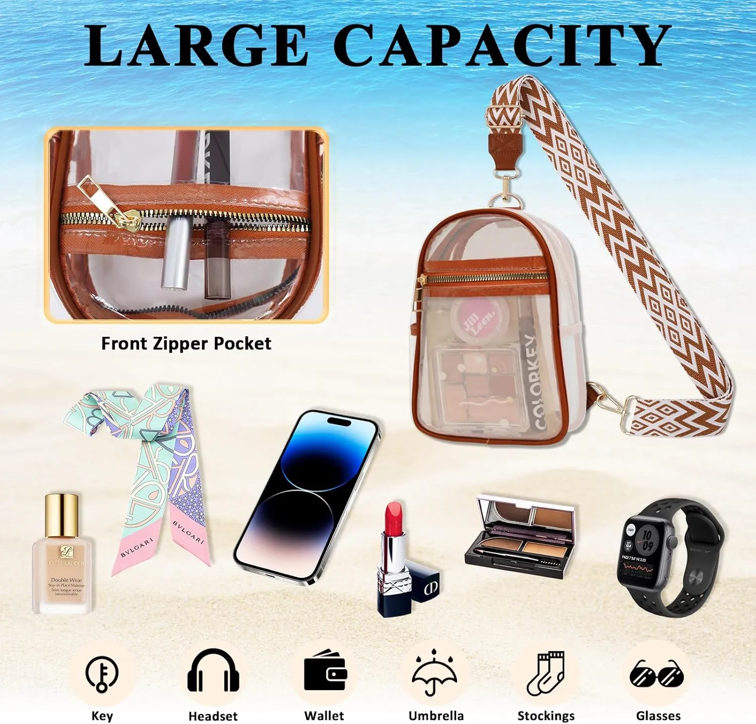 Clear Bag for Stadium Events Approved Concert Travel Outdoors See Through Sports Fan Handbags&Purses