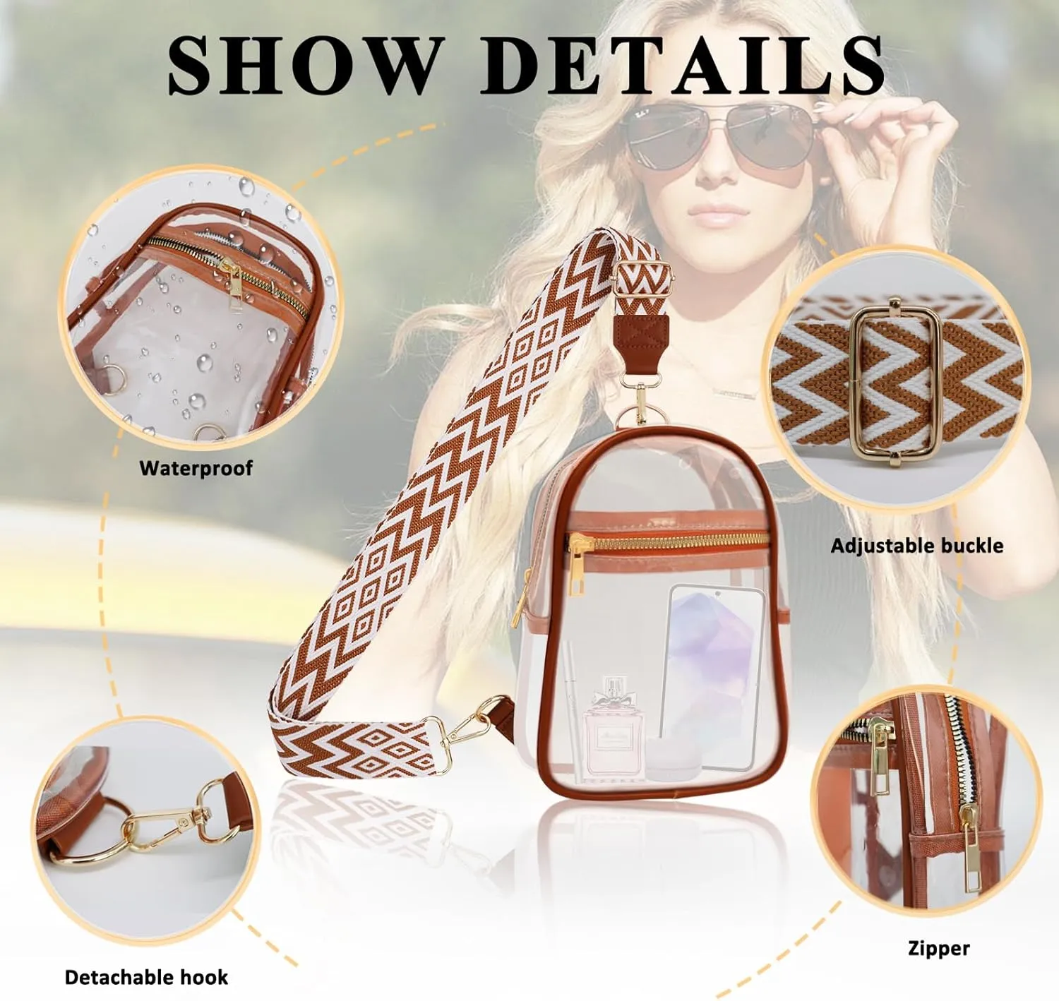 Clear Bag for Stadium Events Approved Concert Travel Outdoors See Through Sports Fan Handbags&Purses