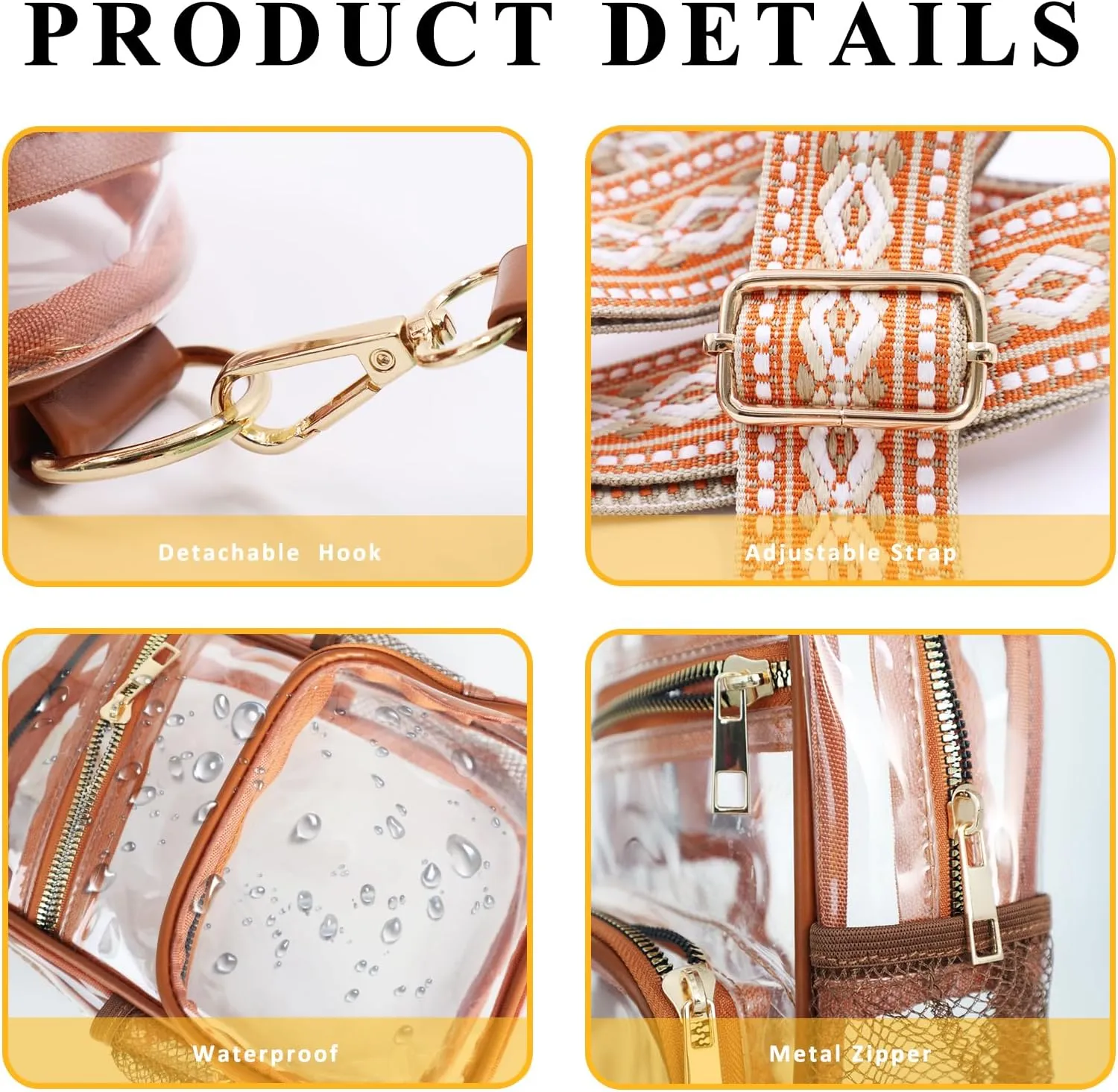 Clear Bag Stadium Approved Events Concerts Sports Outdoors Water Bottle Holder,Clear Purse for Women Men Handbags