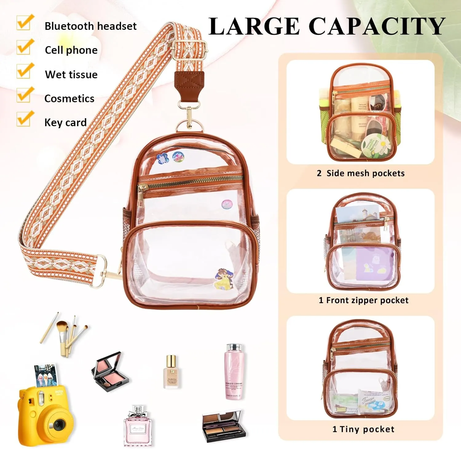 Clear Bag Stadium Approved Events Concerts Sports Outdoors Water Bottle Holder,Clear Purse for Women Men Handbags