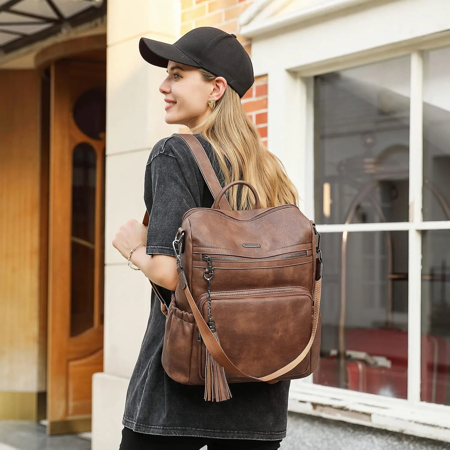 CLUCI Backpack Purse for Women Large Womens Backpack Leather Travel Backpack Fashion Backpack Purse Designer Ladies Shoulder Bags with Tassel Two-toned Brown