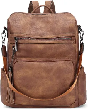 CLUCI Backpack Purse for Women Large Womens Backpack Leather Travel Backpack Fashion Backpack Purse Designer Ladies Shoulder Bags with Tassel Two-toned Brown