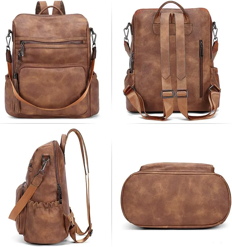 CLUCI Backpack Purse for Women Large Womens Backpack Leather Travel Backpack Fashion Backpack Purse Designer Ladies Shoulder Bags with Tassel Two-toned Brown