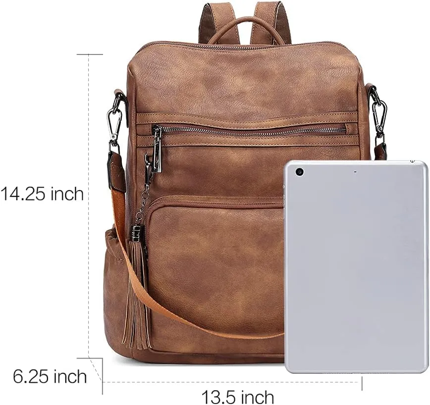 CLUCI Backpack Purse for Women Large Womens Backpack Leather Travel Backpack Fashion Backpack Purse Designer Ladies Shoulder Bags with Tassel Two-toned Brown