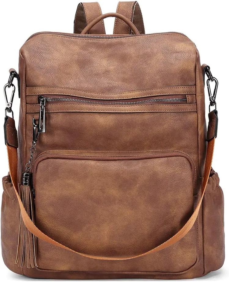 CLUCI Backpack Purse for Women Large Womens Backpack Leather Travel Backpack Fashion Backpack Purse Designer Ladies Shoulder Bags with Tassel Two-toned Brown