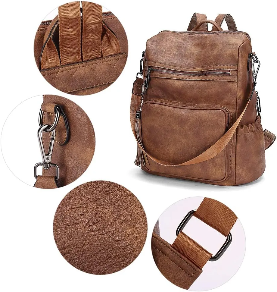 CLUCI Backpack Purse for Women Large Womens Backpack Leather Travel Backpack Fashion Backpack Purse Designer Ladies Shoulder Bags with Tassel Two-toned Brown