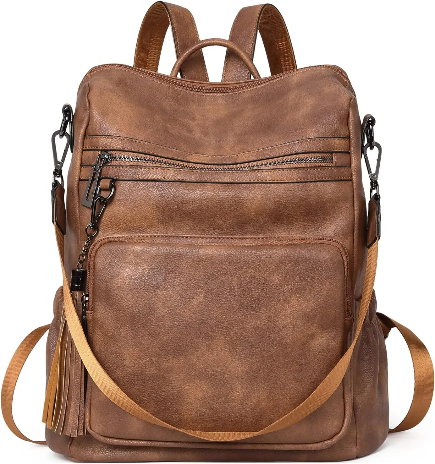 CLUCI Backpack Purse for Women Large Womens Backpack Leather Travel Backpack Fashion Backpack Purse Designer Ladies Shoulder Bags with Tassel Two-toned Brown