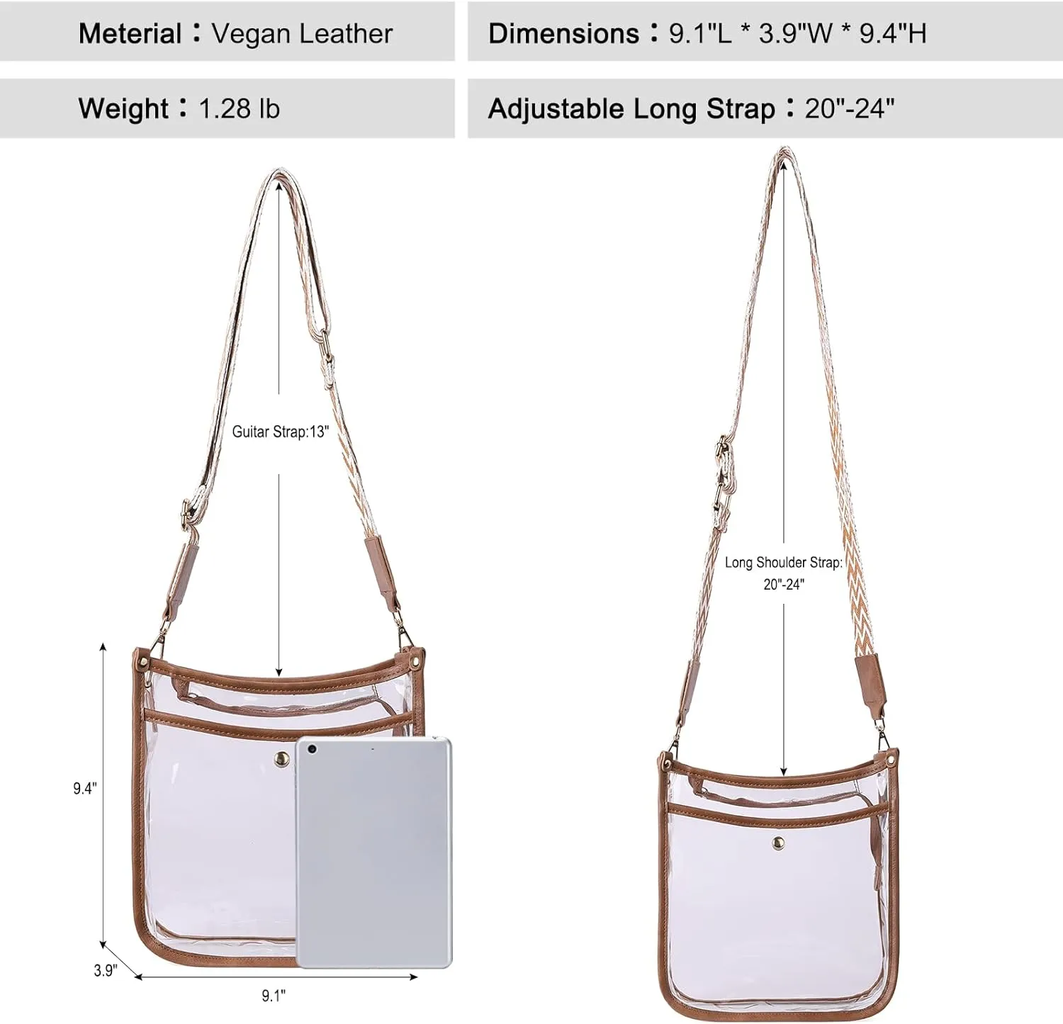 CLUCI Clear Purse,Clear Bag For Stadium Events,Stadium Approved Crossbody Bag Purses for Women with Adjustable Strap