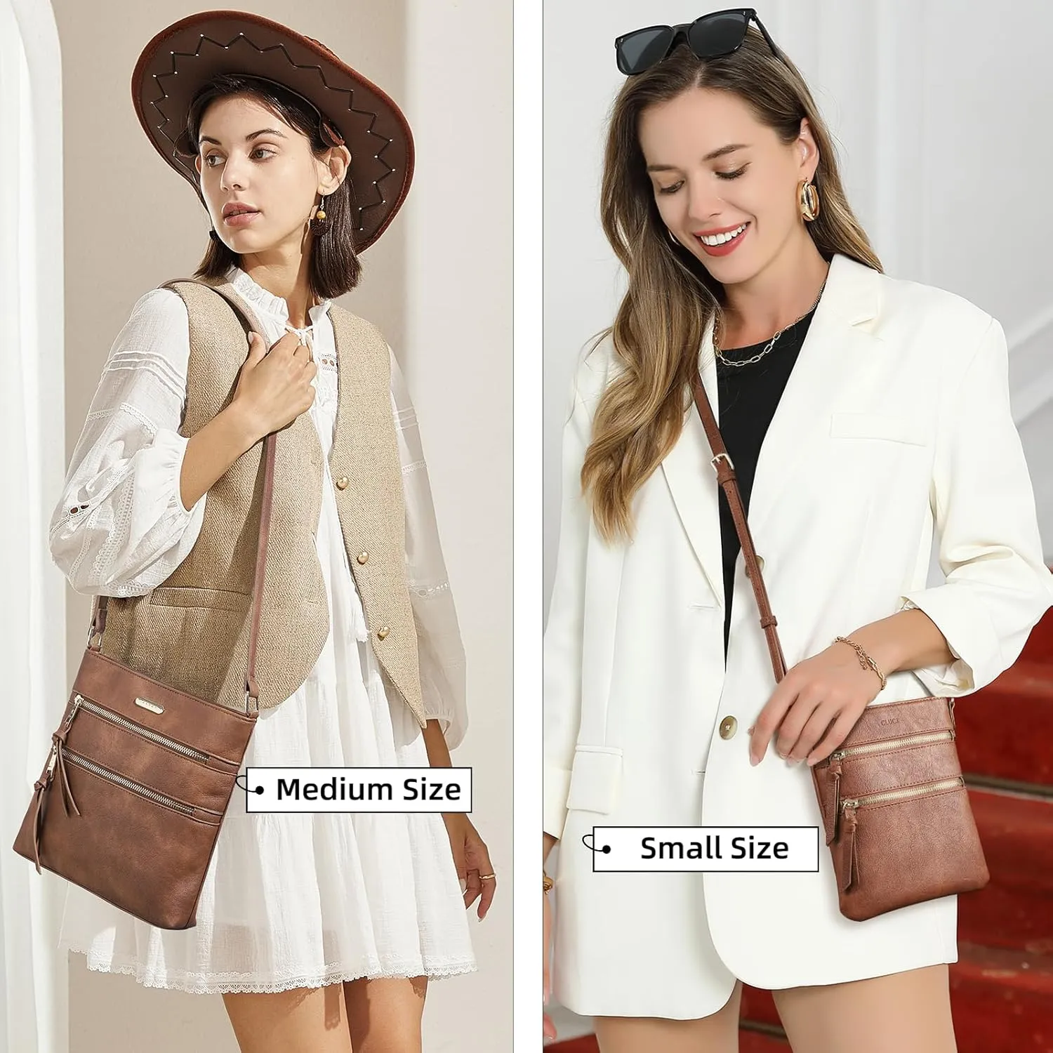 CLUCI Crossbody Purses for Women, Medium Size Zipper Pocket Adjustable Strap, Soft Leather Women's Shoulder Handbags