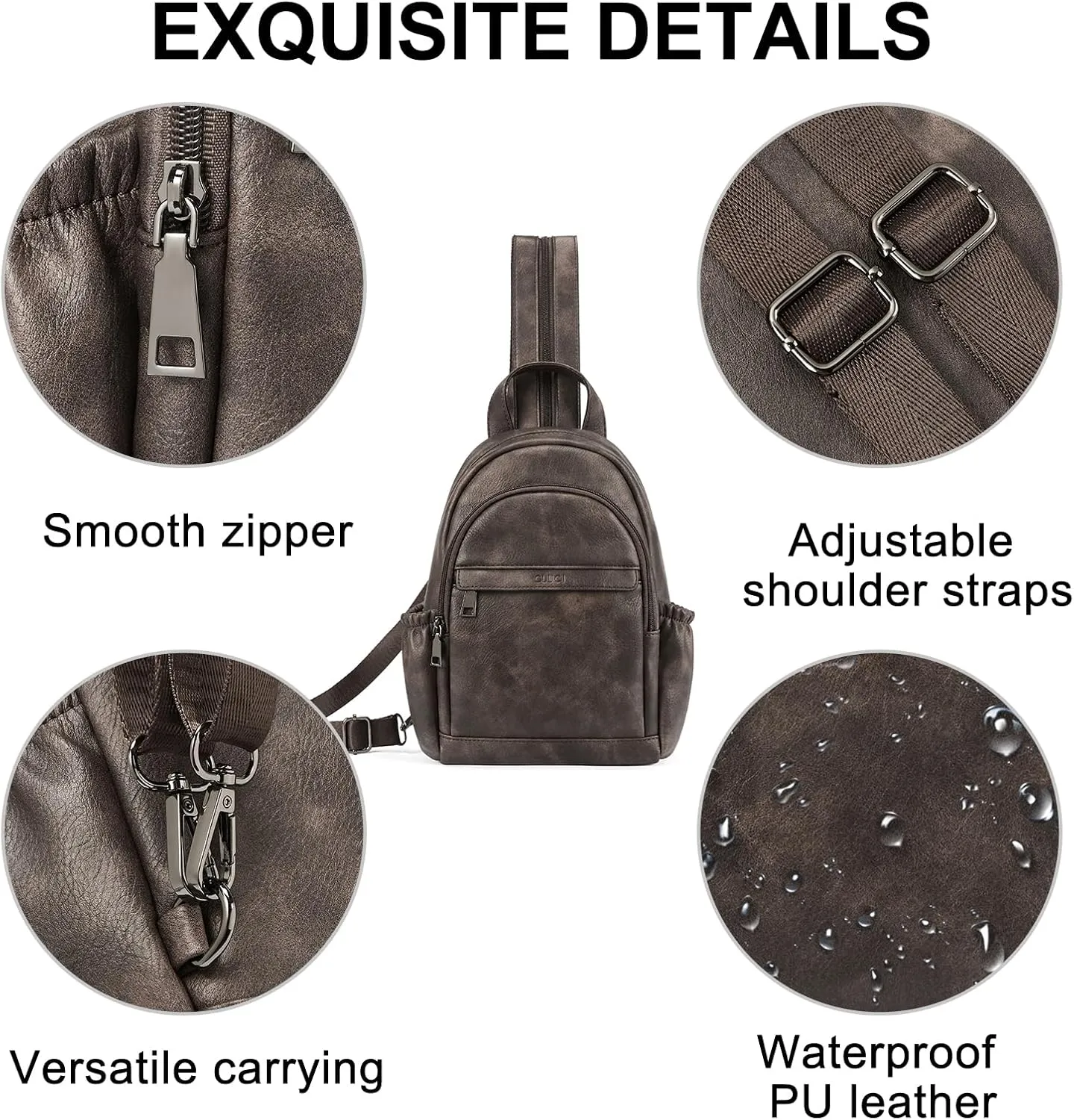 CLUCI Leather Sling Backpack for Women - Small Convertible Crossbody Bag for Travel