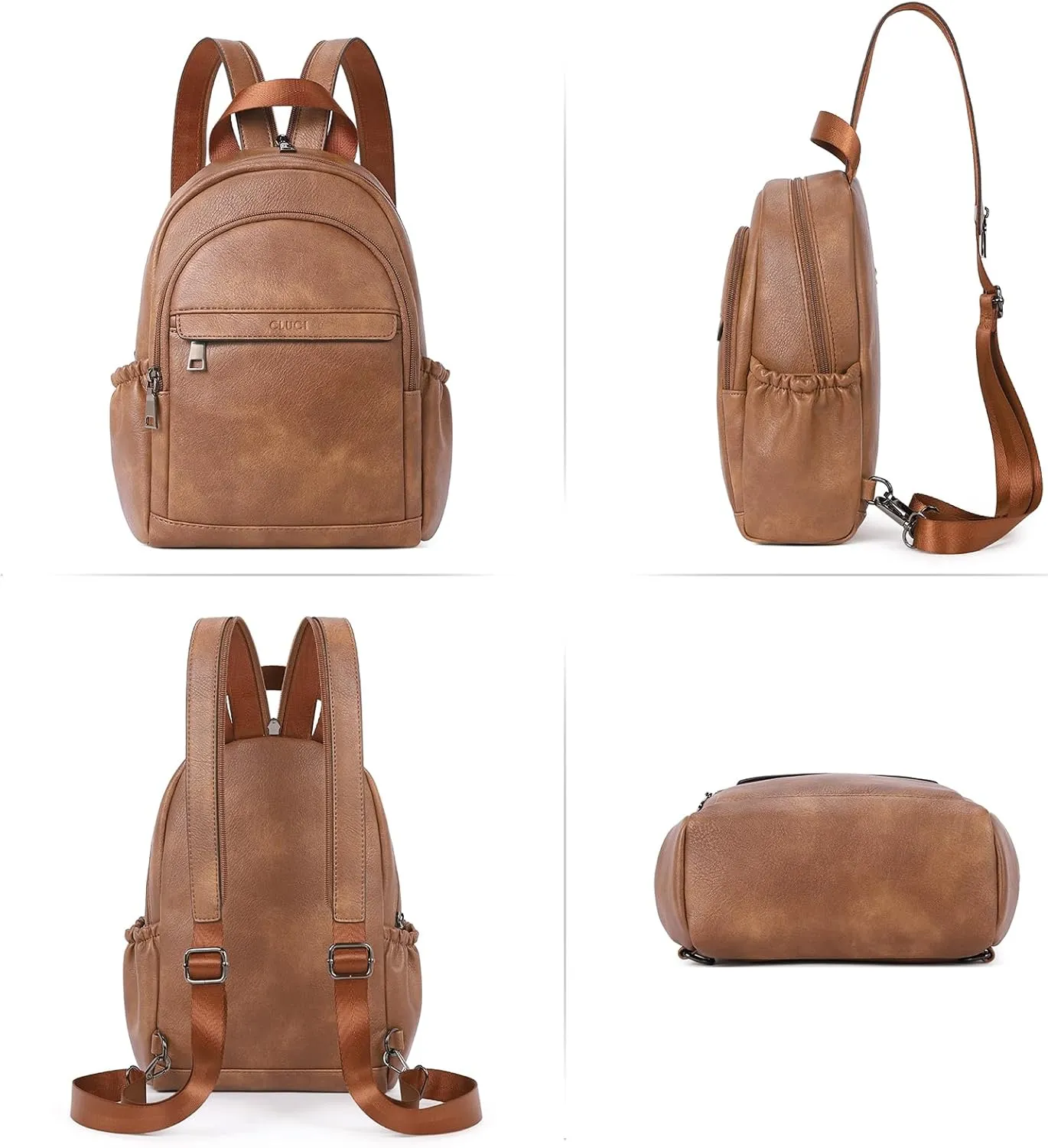 CLUCI Leather Sling Backpack for Women - Small Convertible Crossbody Bag for Travel