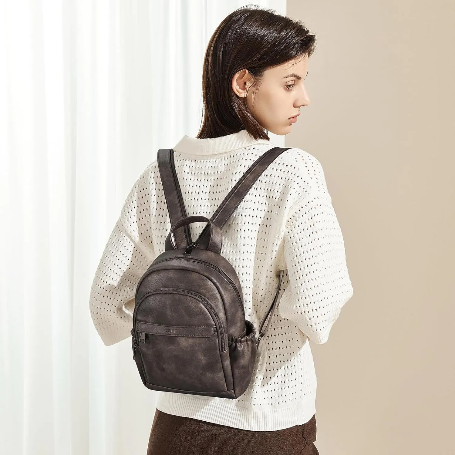 CLUCI Leather Sling Backpack for Women - Small Convertible Crossbody Bag for Travel