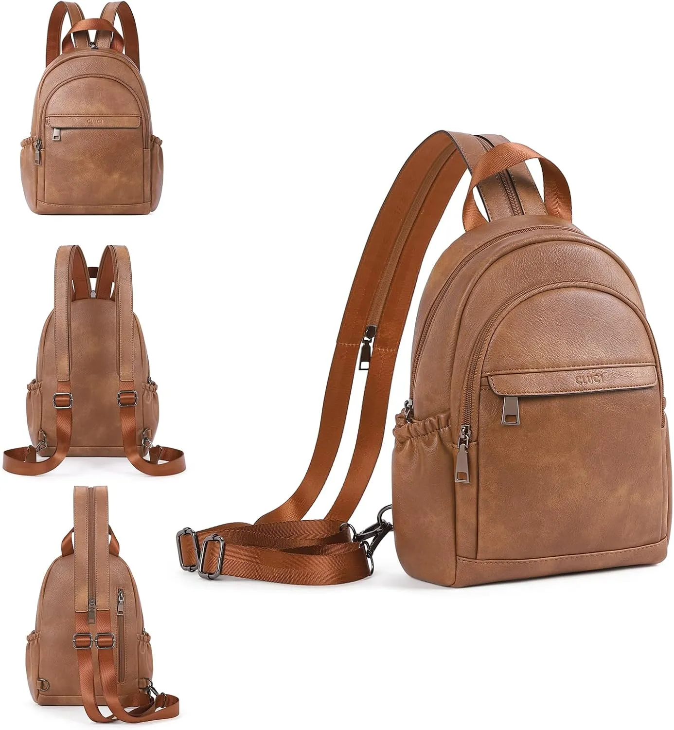 CLUCI Leather Sling Backpack for Women - Small Convertible Crossbody Bag for Travel