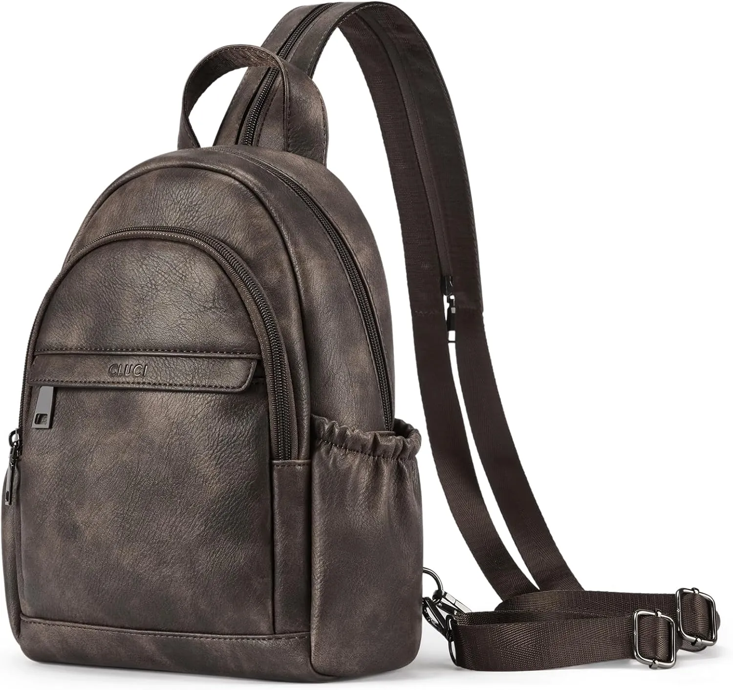 CLUCI Leather Sling Backpack for Women - Small Convertible Crossbody Bag for Travel