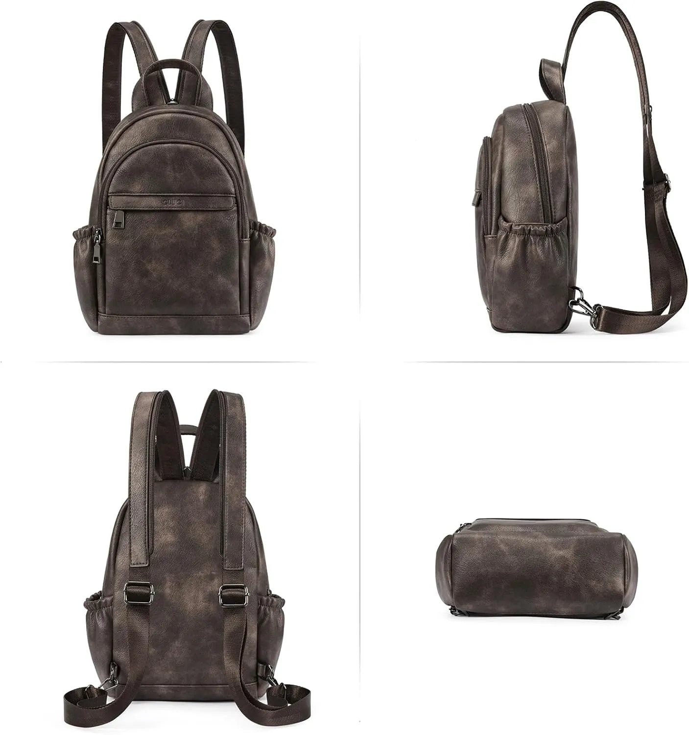 CLUCI Leather Sling Backpack for Women - Small Convertible Crossbody Bag for Travel
