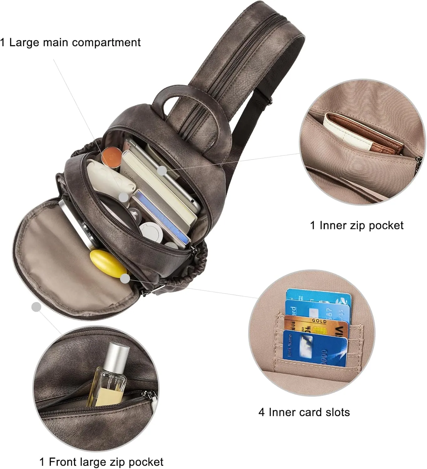 CLUCI Leather Sling Backpack for Women - Small Convertible Crossbody Bag for Travel