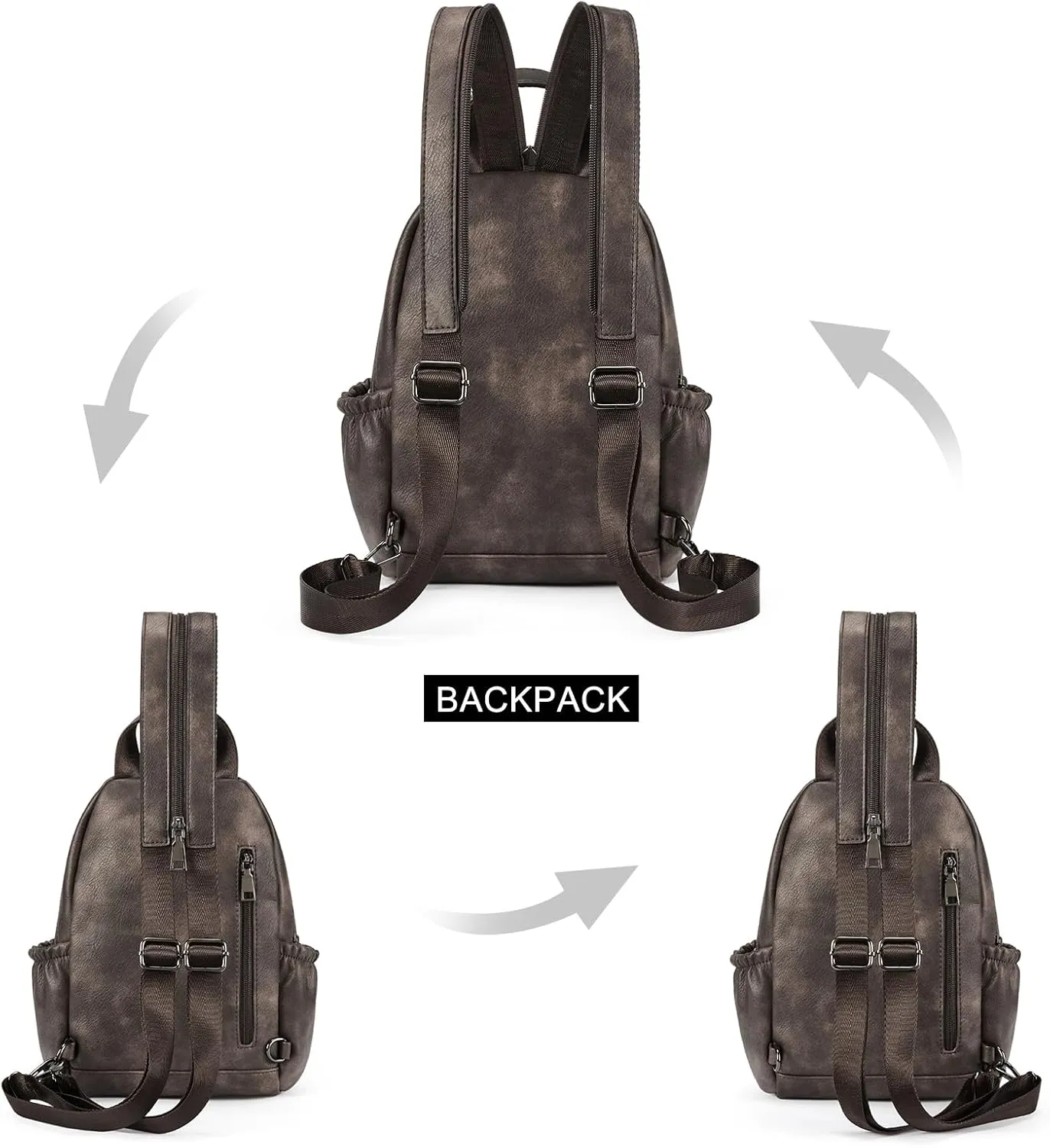 CLUCI Leather Sling Backpack for Women - Small Convertible Crossbody Bag for Travel