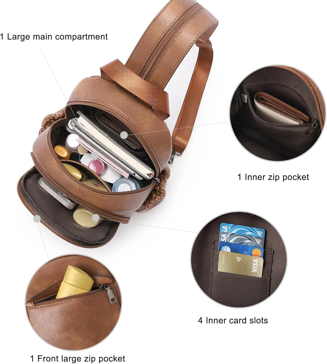 CLUCI Leather Sling Backpack for Women - Small Convertible Crossbody Bag for Travel